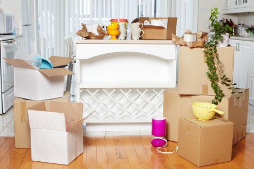 Organised moving boxes and labels ready for a property move in Hendon