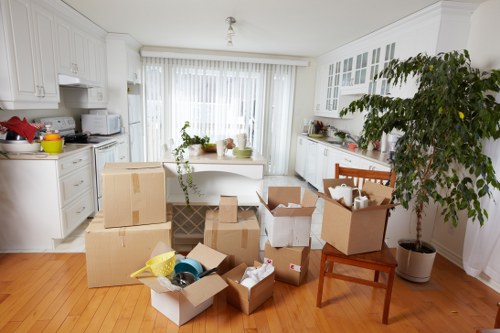 Office desks and IT items prepared for a local move