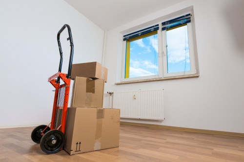 Packed boxes and furniture prepared for local removal services in Hendon